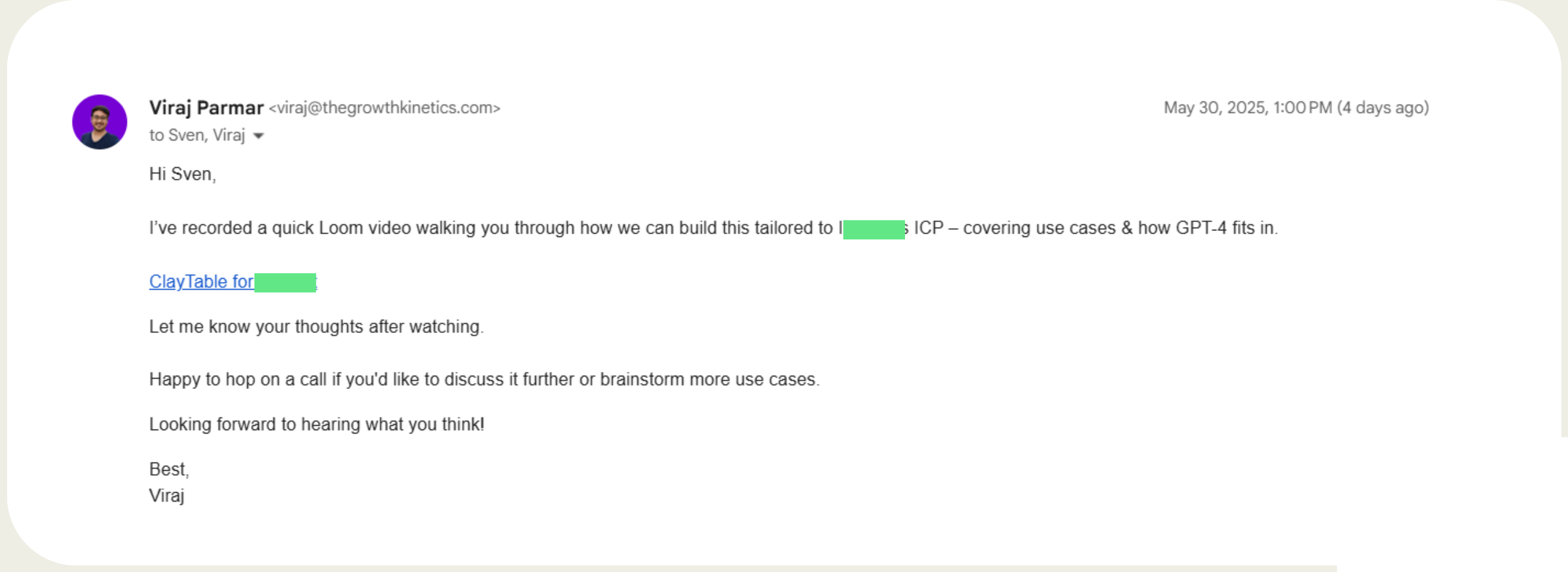 Follow-up reply sent back to the prospect